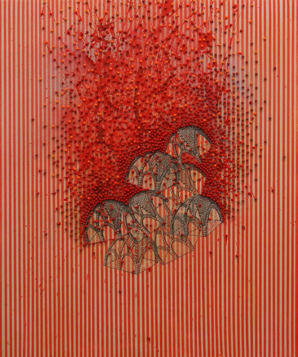 James Cullinane, <em>Sudan</em>, 2012, map pins, paint & paper on panel, 36 x 30 in. 